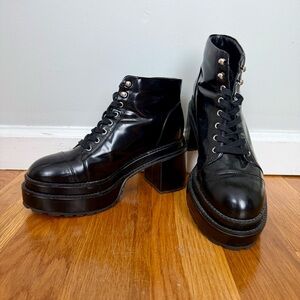 Cult Gaia Bratz Platform Black Patent Leather Ankle Boots - 38